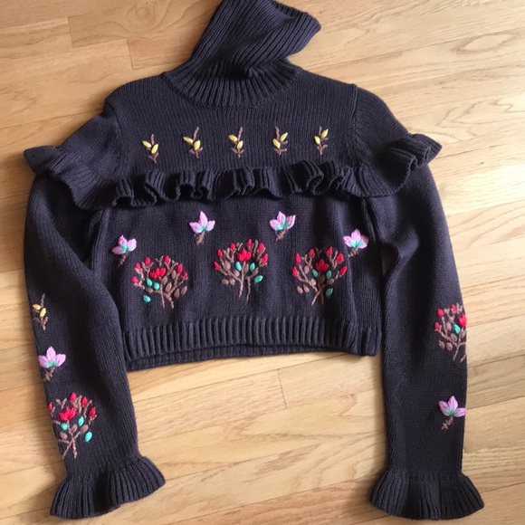 Brown turtleneck sweater with floral detail - Picture 3 of 3
